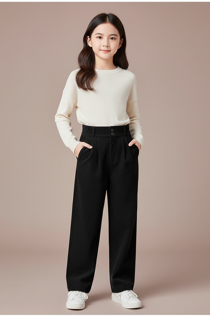 Pantalon Chino Noir Côtelé Droit Enfant Décontracté - Cordé