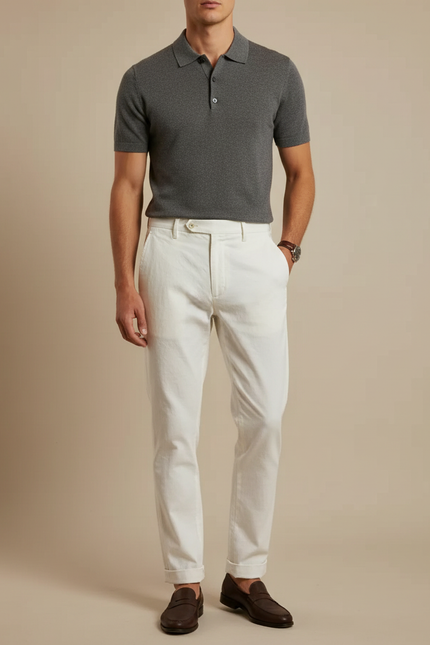 Pantalon Chino Blanc Cassé Coton Coupe Droite Casual Homme