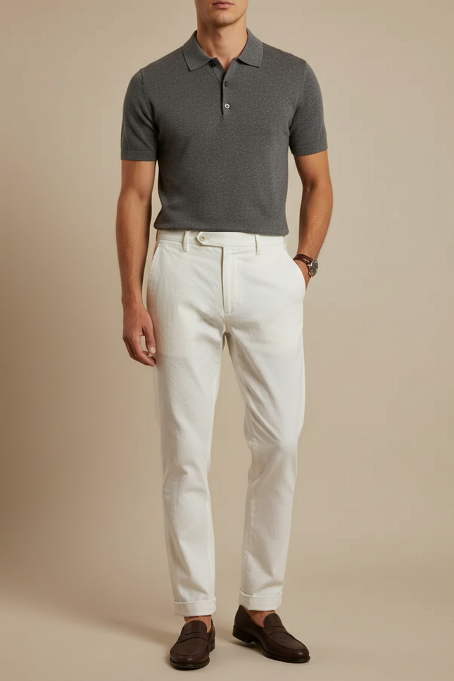 Pantalon Chino Blanc Cassé Coton Coupe Droite Casual Homme