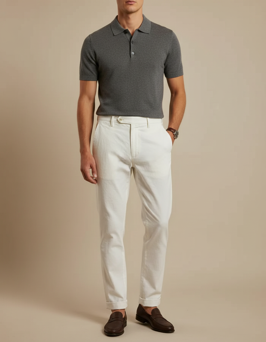 Pantalon Chino Blanc Cassé Coton Coupe Droite Casual Homme