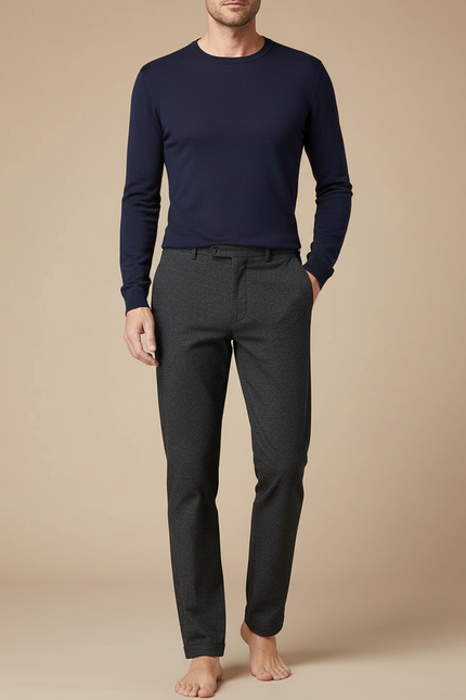 Pantalon Chino Gris Anthracite Texturé Droit Homme - Tweed