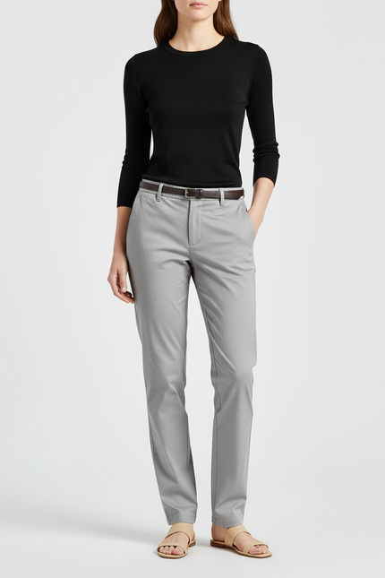 Pantalon Chino Gris Clair Coupe Droite Femme - Gabardine