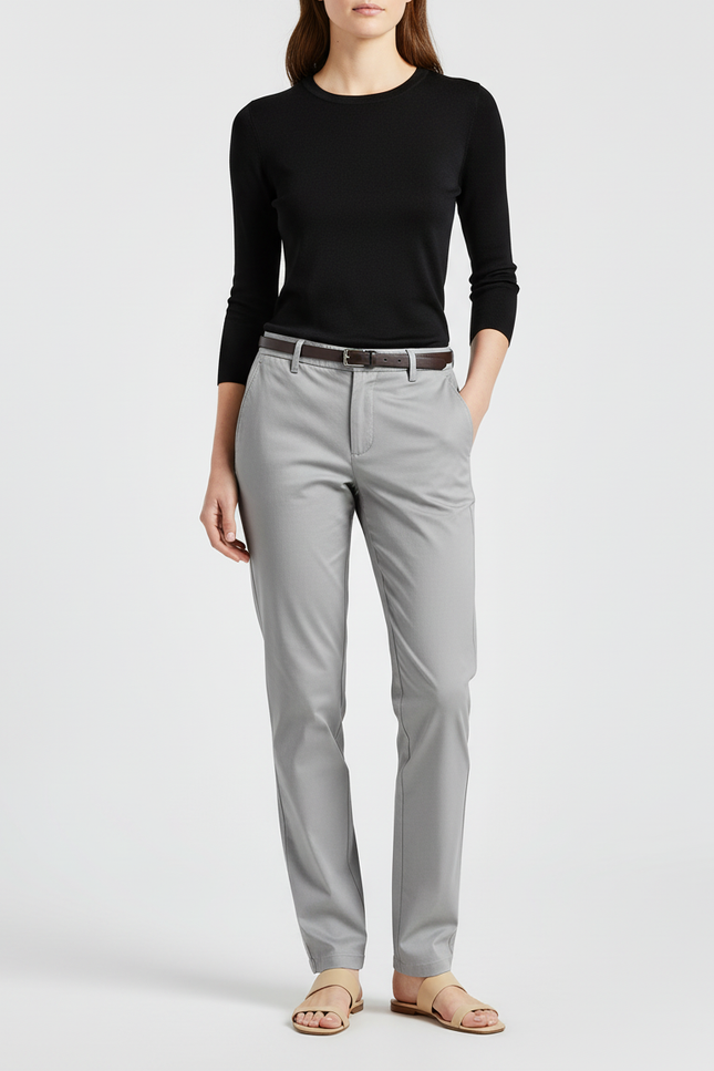 Pantalon Chino Gris Clair Coupe Droite Femme - Gabardine