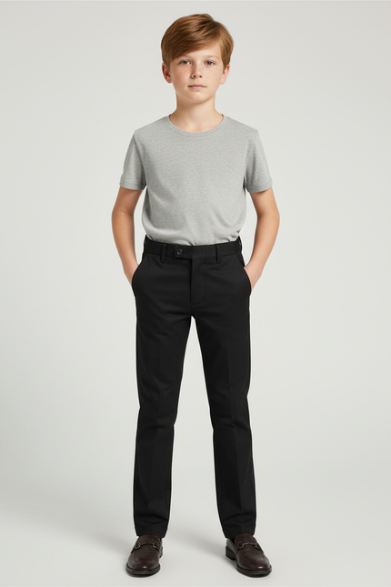 Pantalon Chino Noir Droit Coton Élégant Garçon
