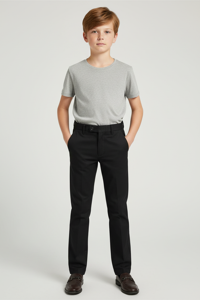 Pantalon Chino Noir Droit Coton Élégant Garçon