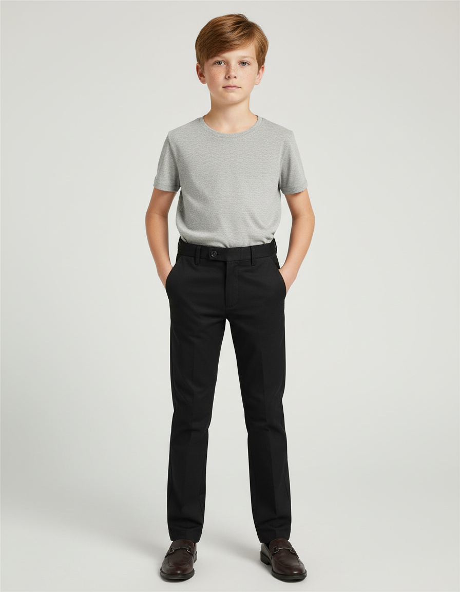 Pantalon Chino Noir Droit Coton Élégant Garçon