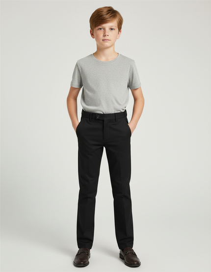 Pantalon Chino Noir Droit Coton Élégant Garçon