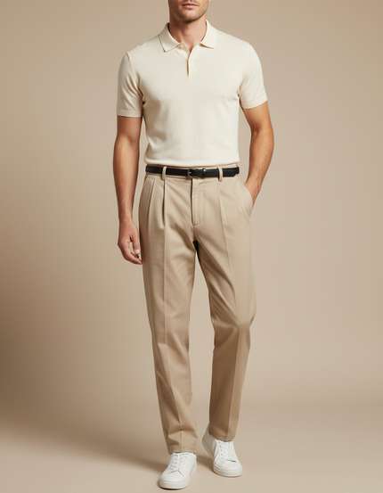 Pantalon Chino Homme Beige Plissé Décontracté Coton