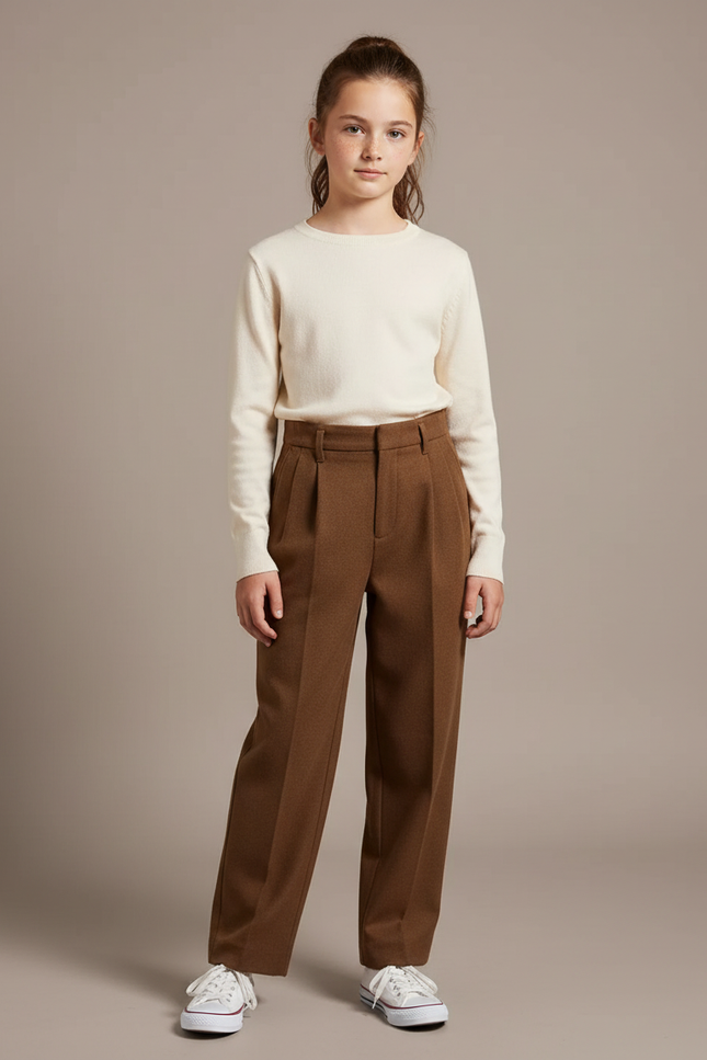 Pantalon Chino Marron Ample Plissé Hiver Épais - Laine