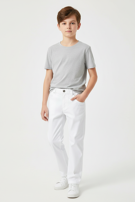 Pantalon Chino Blanc Coton Droit Garçon Simple