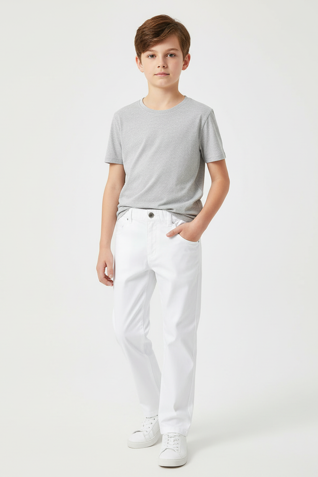 Pantalon Chino Blanc Coton Droit Garçon Simple