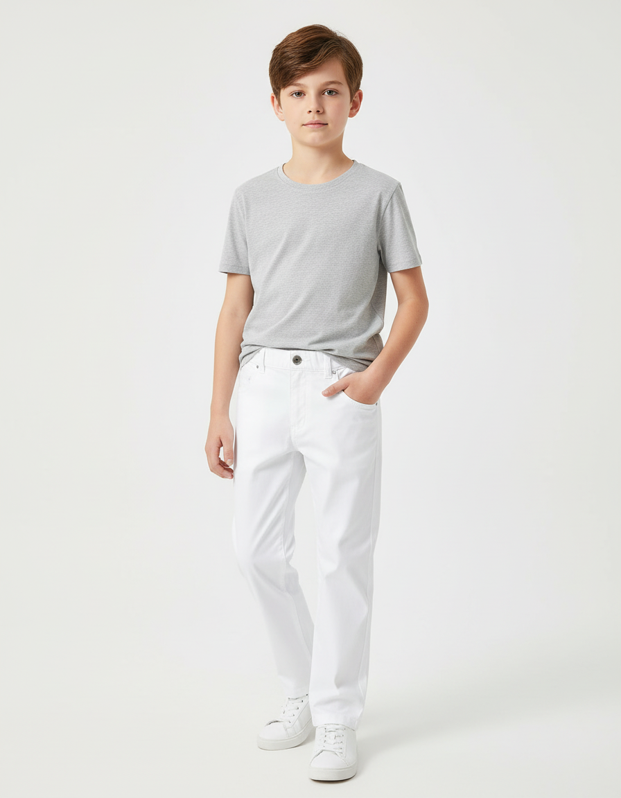 Pantalon Chino Blanc Coton Droit Garçon Simple