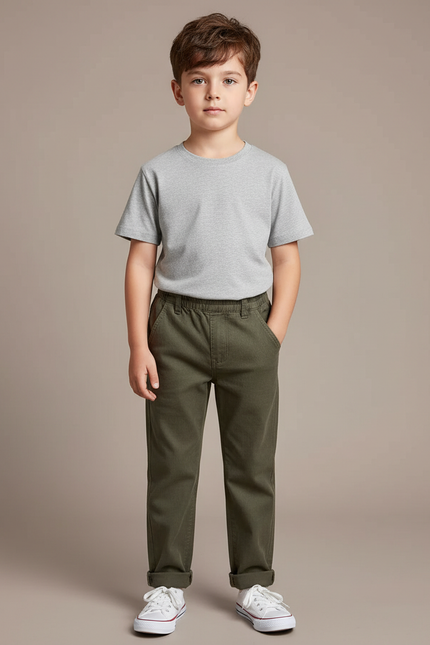 Pantalon Chino Kaki Coton Droit Confortable Enfant