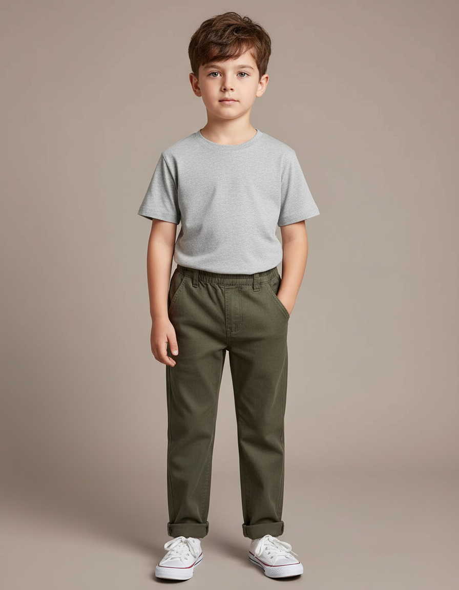 Pantalon Chino Kaki Coton Droit Confortable Enfant