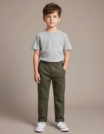 Pantalon Chino Kaki Coton Droit Confortable Enfant