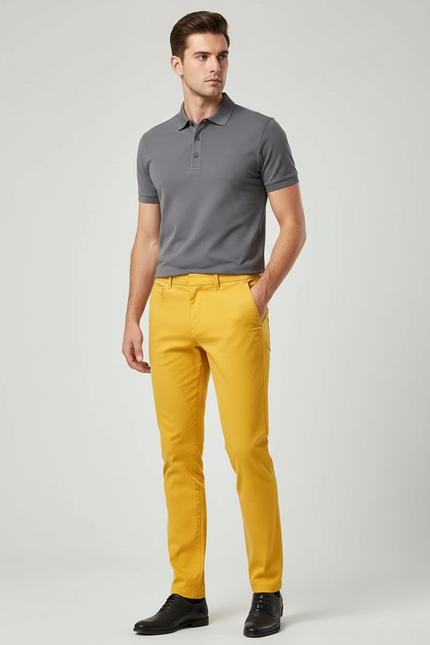 Pantalon Chino Jaune Homme Slim Coton Décontracté