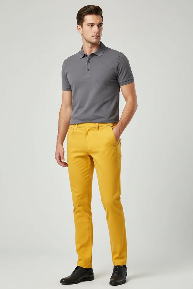 Pantalon Chino Jaune Homme Slim Coton Décontracté