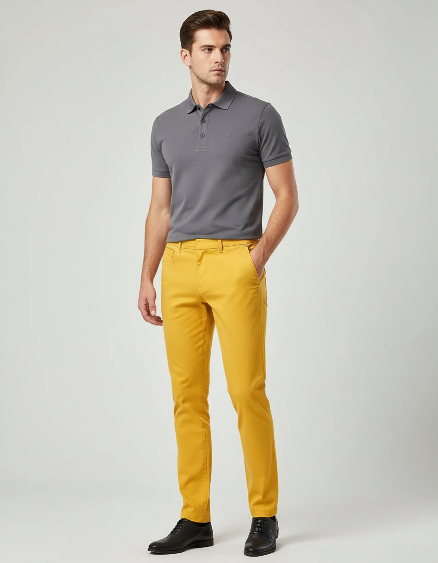 Pantalon Chino Jaune Homme Slim Coton Décontracté