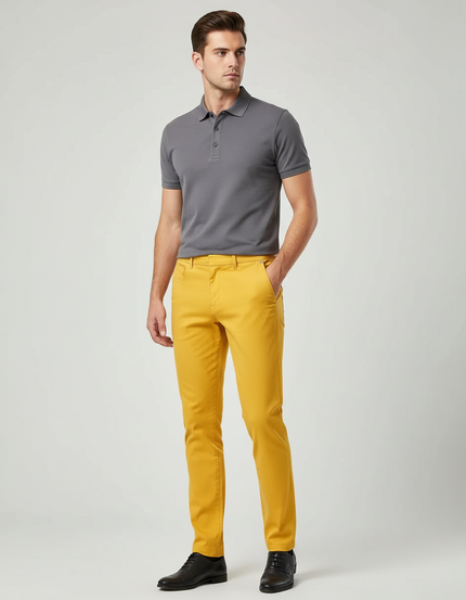 Pantalon Chino Jaune Homme Slim Coton Décontracté