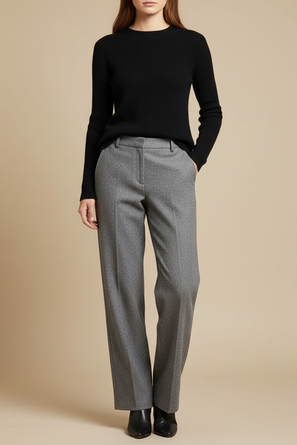 Pantalon Chino Gris Droit Élégant Tweed Femme
