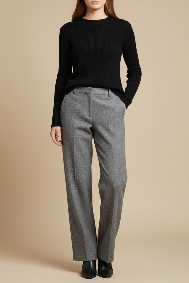 Pantalon Chino Gris Droit Élégant Tweed Femme