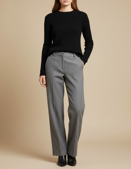 Pantalon Chino Gris Droit Élégant Tweed Femme