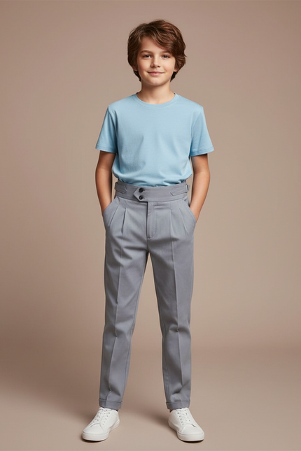 Pantalon Chino Gris Plissé Slim Élégant Enfant - Gabardine