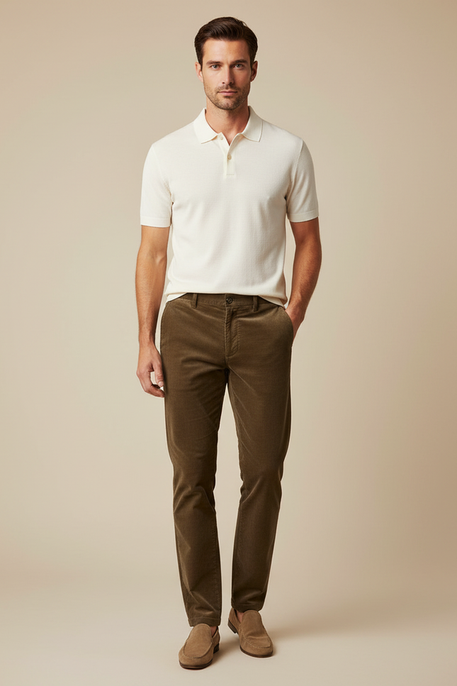 Pantalon Chino Kaki Côtelé Droit Décontracté Homme - Cordé