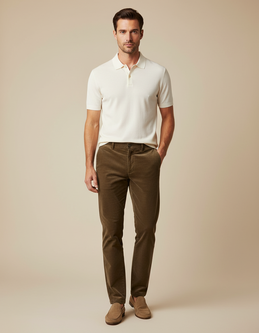 Pantalon Chino Kaki Côtelé Droit Décontracté Homme - Cordé
