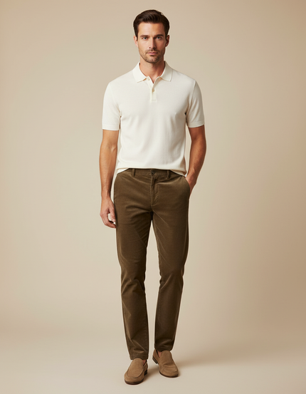 Pantalon Chino Kaki Côtelé Droit Décontracté Homme - Cordé