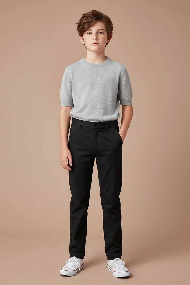 Pantalon Chino Noir Coton Droit Décontracté Garçon