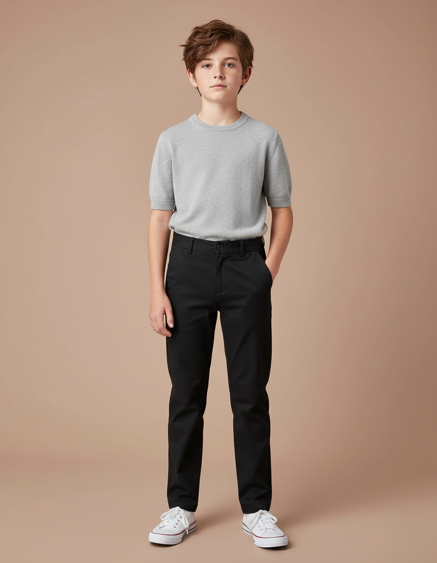 Pantalon Chino Noir Coton Droit Décontracté Garçon