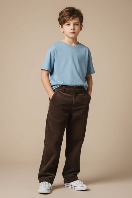 Pantalon Chino Marron Côtelé Droit Décontracté Enfant - Cordé