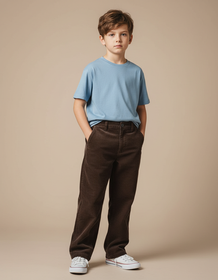Pantalon Chino Marron Côtelé Droit Décontracté Enfant - Cordé