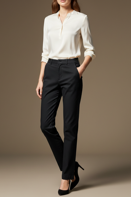 Pantalon Chino Noir Coton Droit Élégant Femme