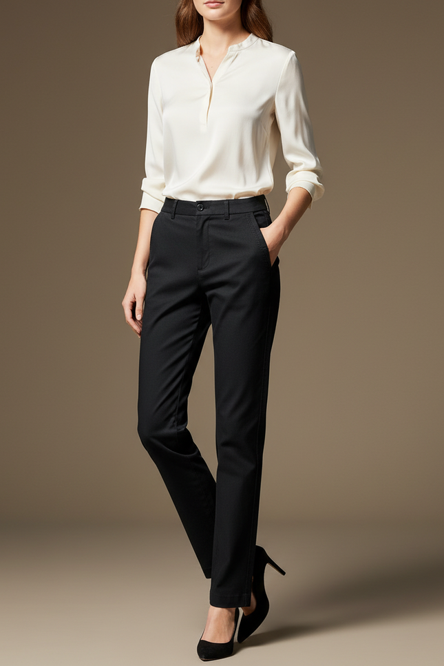 Pantalon Chino Noir Coton Droit Élégant Femme