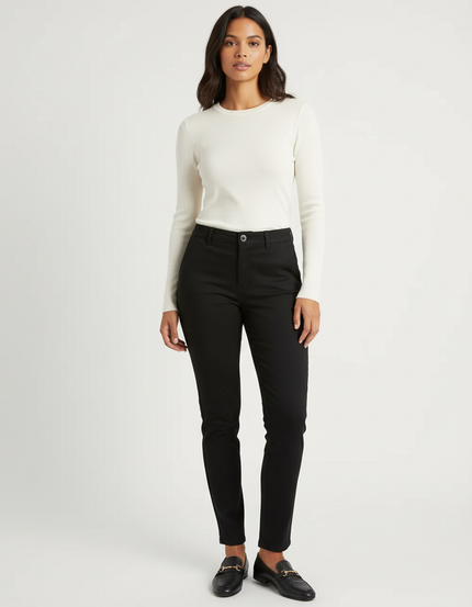 Pantalon Chino Noir Slim Confortable Femme Élégant - Gabardine