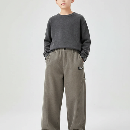 Pantalon Chino Kaki Côtelé Ample Enfant Décontracté - Cordé