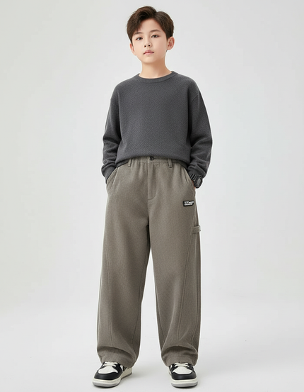 Pantalon Chino Kaki Côtelé Ample Enfant Décontracté - Cordé