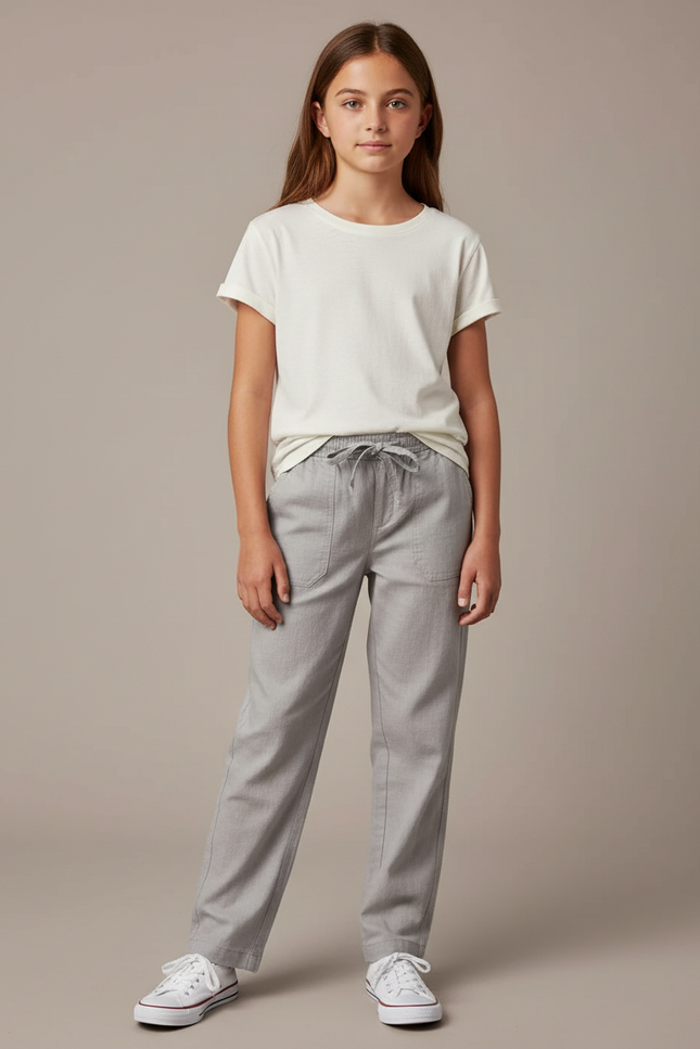Pantalon Chino Gris Cordon Décontracté Coton Femme