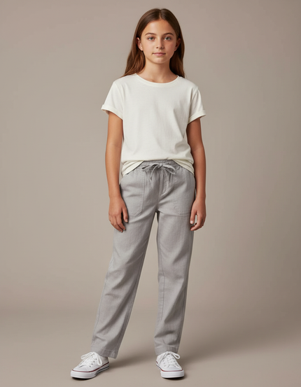 Pantalon Chino Gris Cordon Décontracté Coton Femme
