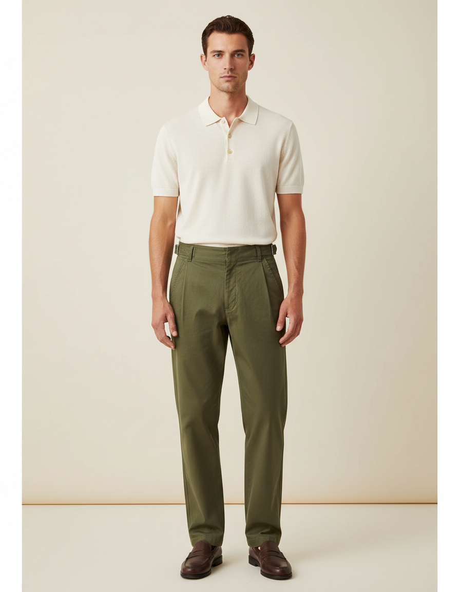 Pantalon Chino Militaire Homme - Kaki Gabardine