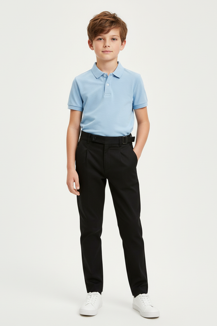 Pantalon Chino Noir Plissé Ceinture Élégant Enfant - Gabardine
