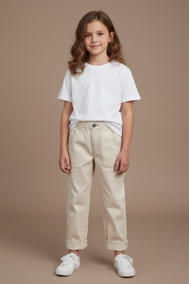 Pantalon Chino Beige Coton Décontracté Enfant Uni