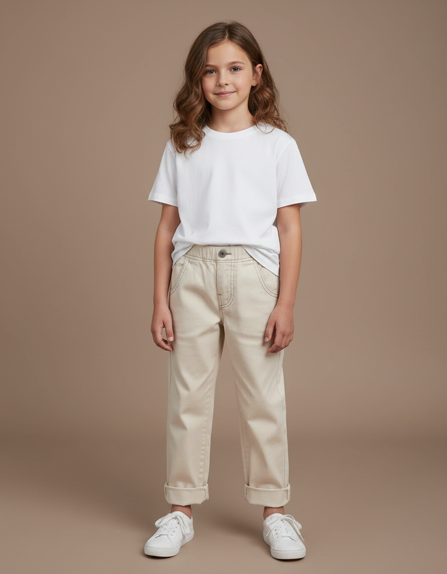 Pantalon Chino Beige Coton Décontracté Enfant Uni