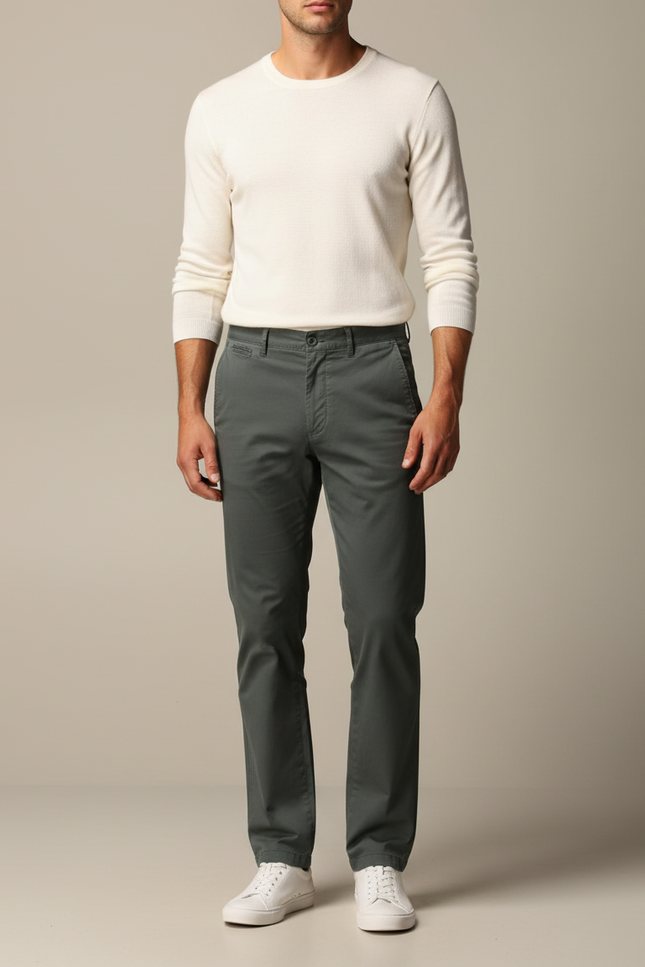 Pantalon Chino Homme Coton Vert Slim Décontracté
