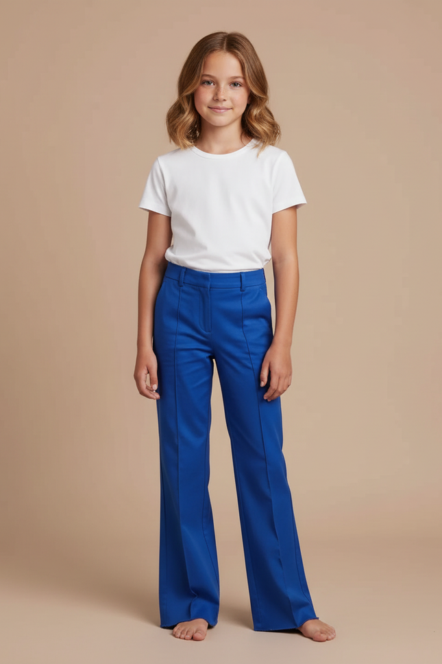 Pantalon Chino Bleu Royal Évasé Taille Haute Élégant - Gabardine
