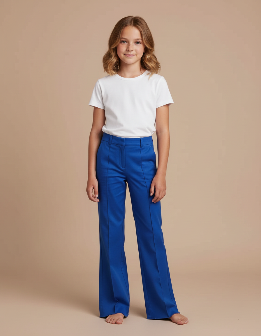 Pantalon Chino Bleu Royal Évasé Taille Haute Élégant - Gabardine