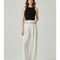 Pantalon Chino Blanc Rayé Large Fluide Élégant - Viscose