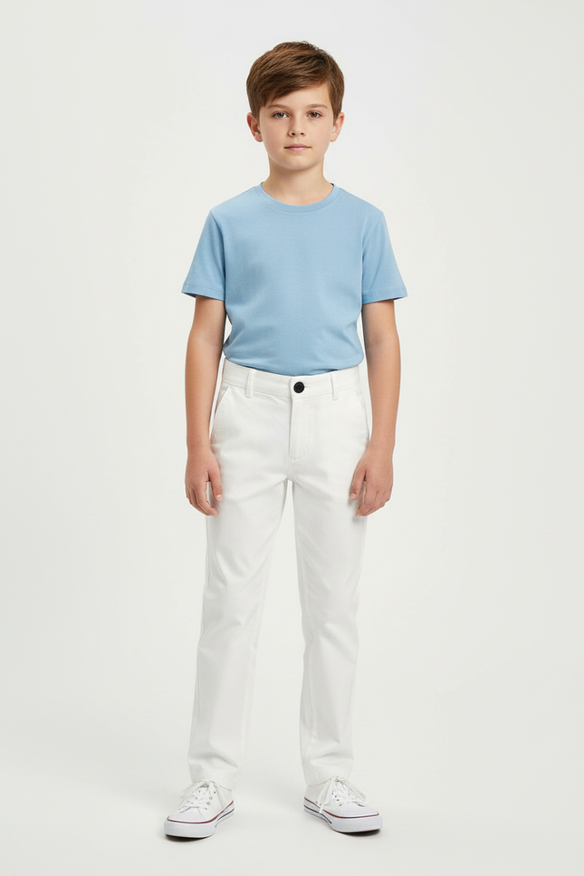 Pantalon Chino Blanc Droit Coton Garçon Élégant